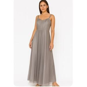 MONIQUE LHUILLIER BRIDESMAID DRESS maxi long chiffon sand beige color SZ 8